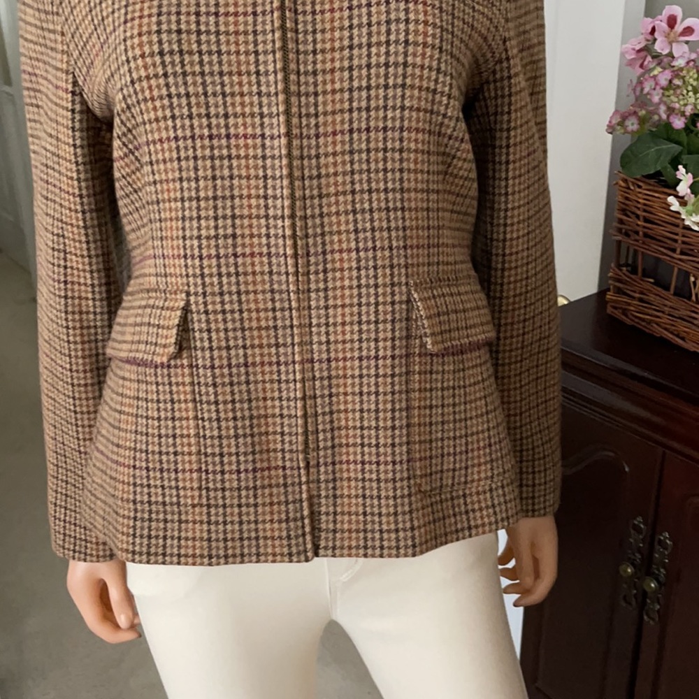 Lauren Ralph Lauren Houndstooth Plaid Zipper Virgin Wool Jacket - Picture 5 of 14